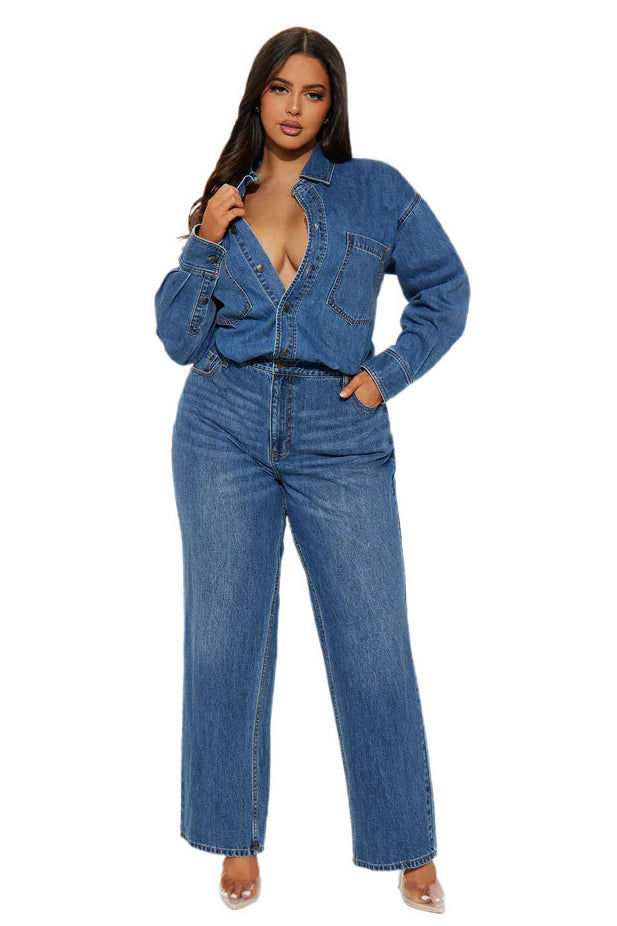 WOMEN FASHION DENIM LONG SLEEVES JUMPSUIT
