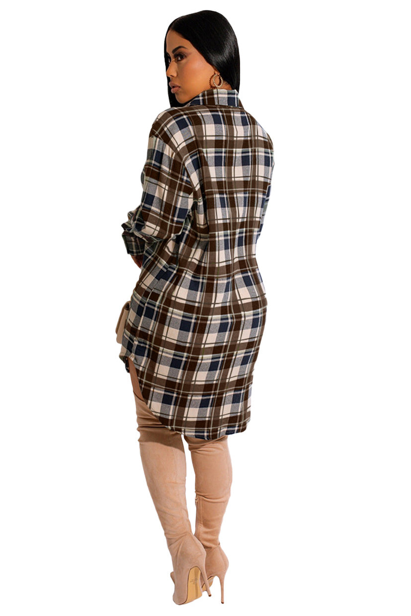 WOMEN FASHION CASUAL COLLARED SHIRT DRESS CARDIGAN
