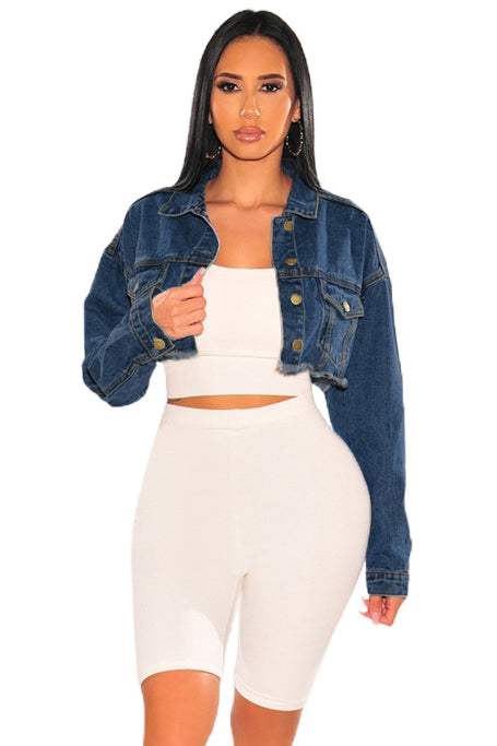 WOMEN FASHION DENIM CROPPED JACKET