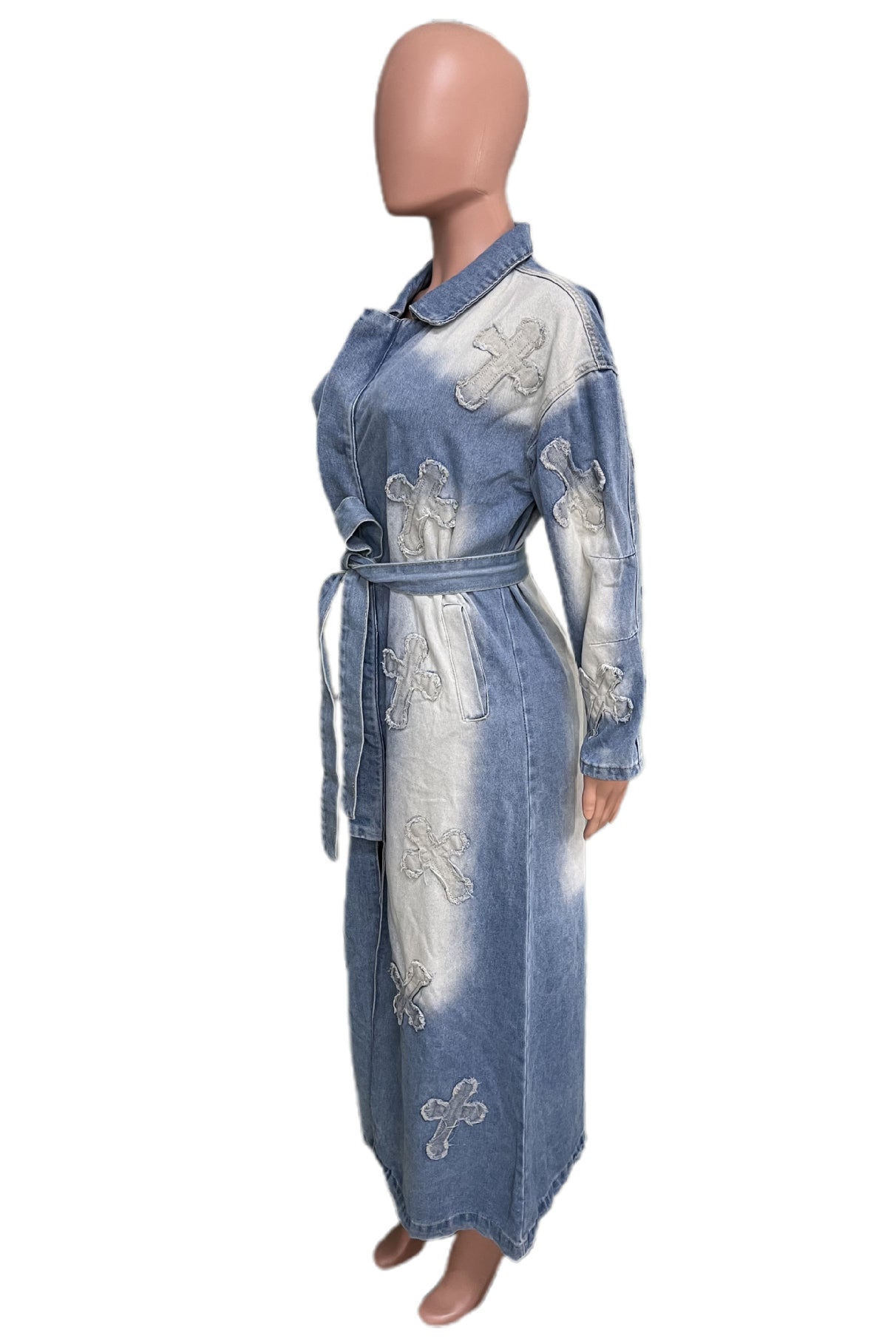 WOMEN FASHION MAXI LONG DENIM JACKET