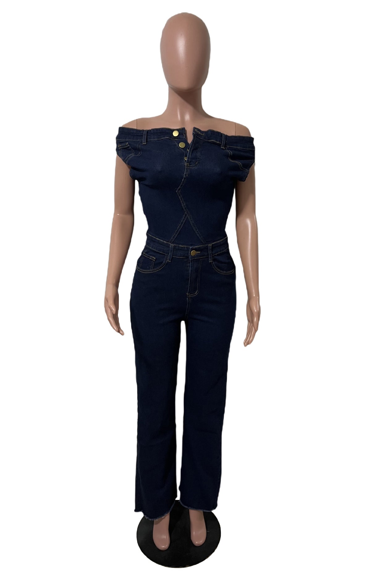 WOMEN FASHION DENIM OFF SHOULDER JUMPSUIT