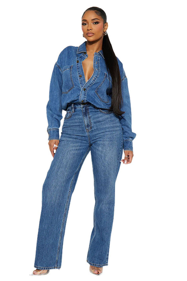 WOMEN FASHION DENIM LONG SLEEVES JUMPSUIT