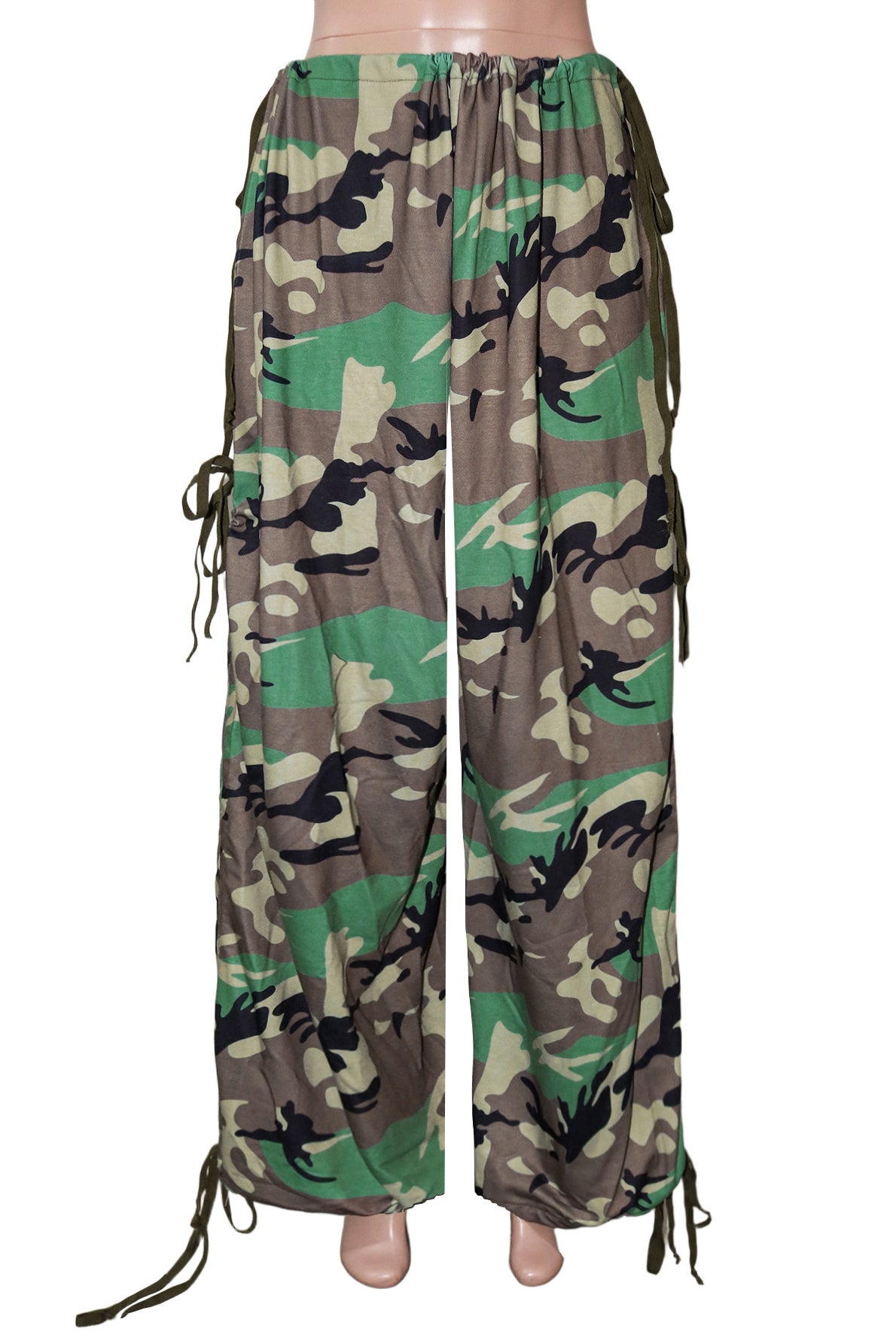 WOMEN FASHION OVERSIZED CAMOUFLAGE DRAWSTRING CARGO PANTS