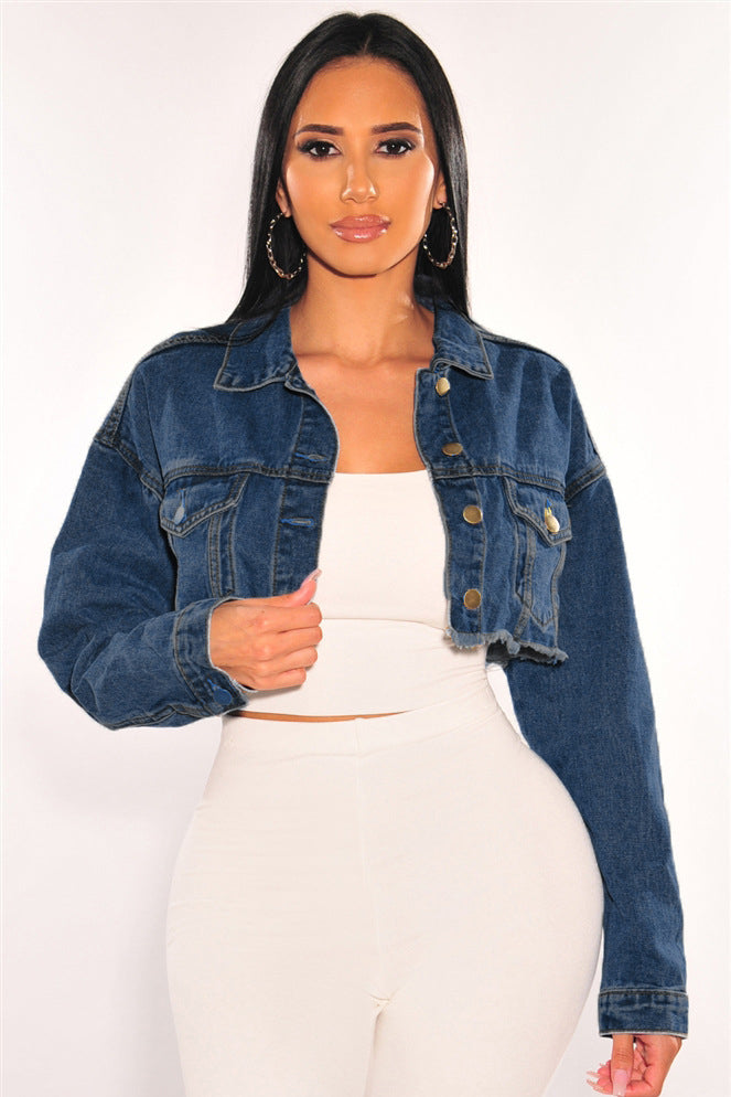 WOMEN FASHION DENIM CROPPED JACKET