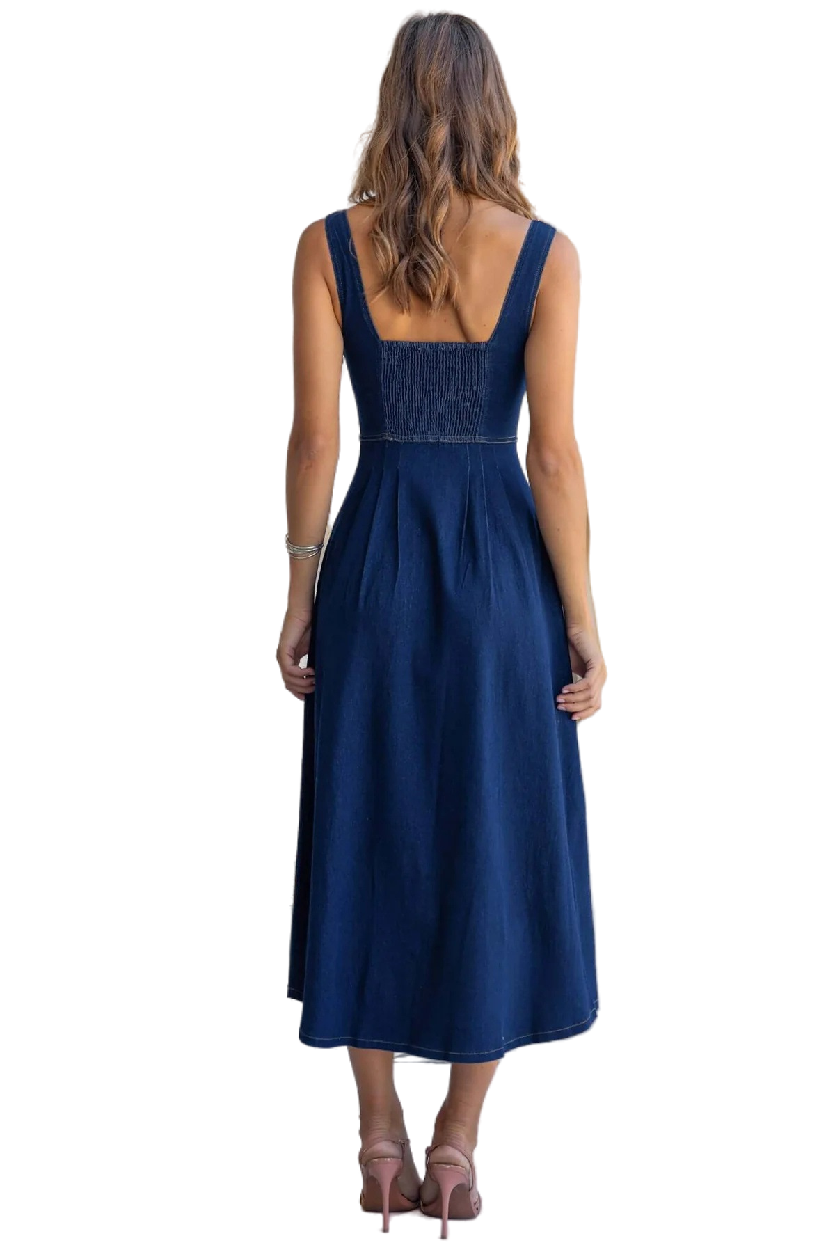 WOMEN FASHION BELTED BUSTIER DENIM LONG MAXI DRESS
