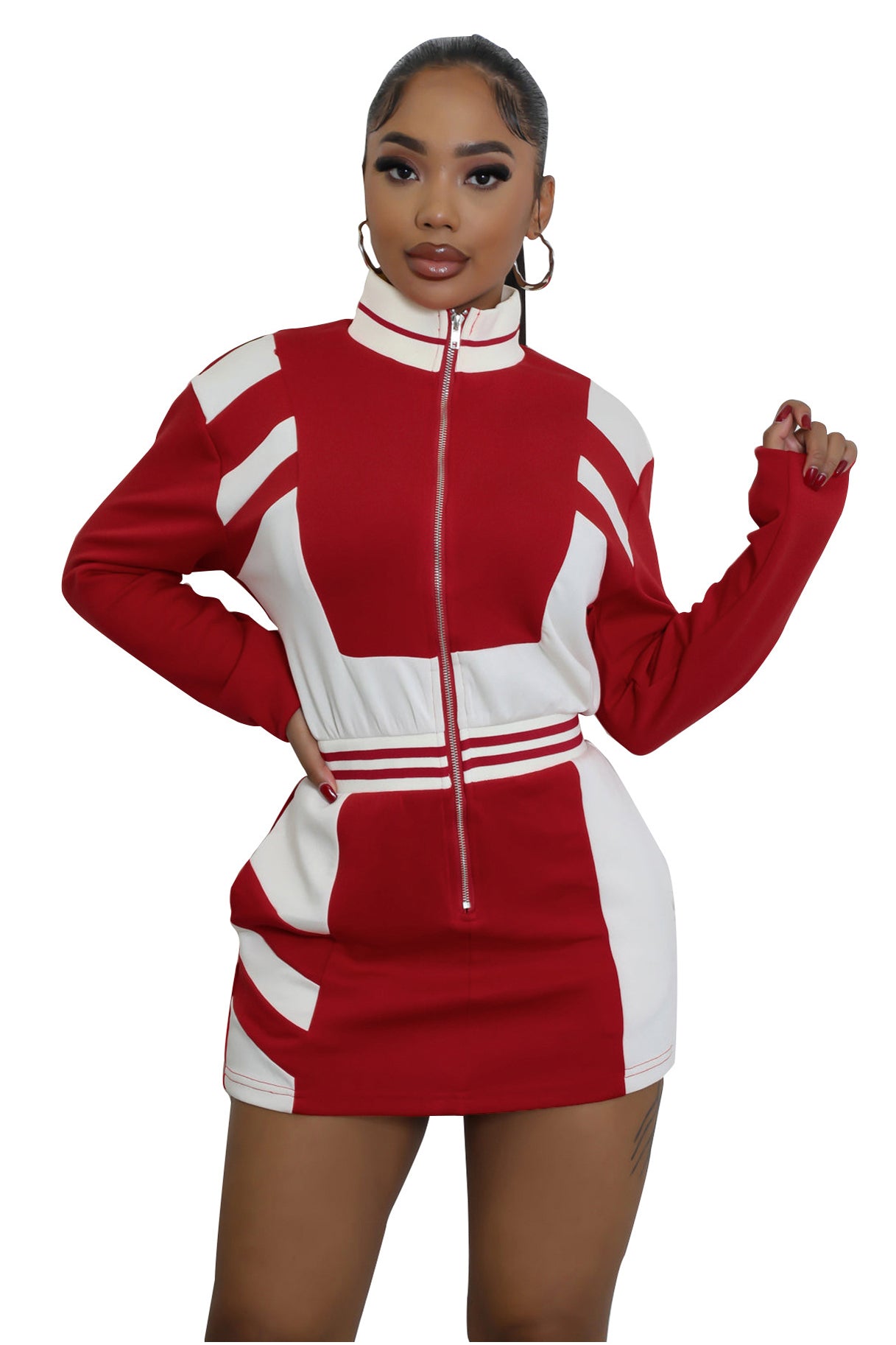 WOMEN FASHION LONG SLEEVE MIDI DRESS