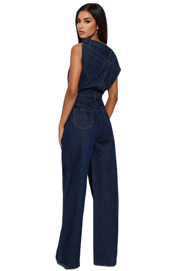 WOMEN FASHION DENIM OFF SHOULDER JUMPSUIT