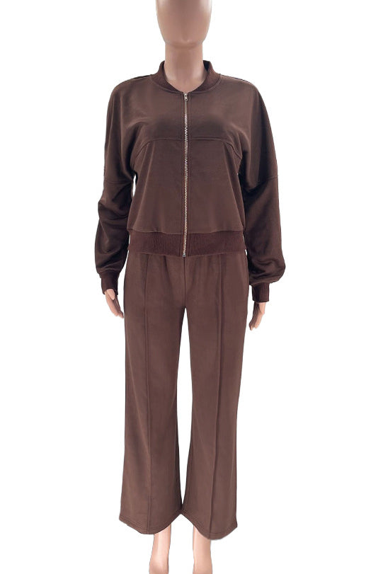 WOMEN FASHION ZIP SWEATSUITS PANT SET