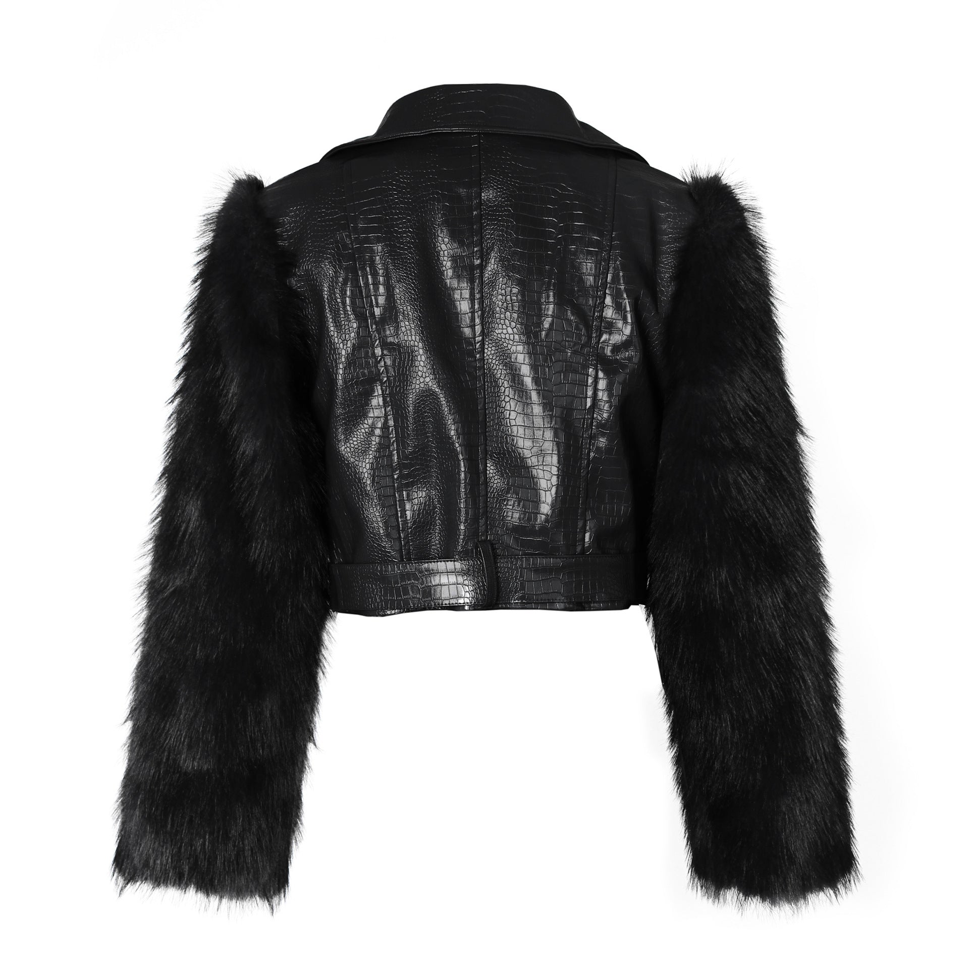 WOMEN SEXY PU LEATHER FAUX FUR JACKET