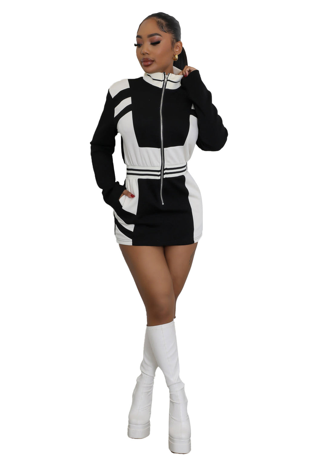 WOMEN FASHION LONG SLEEVE MIDI DRESS