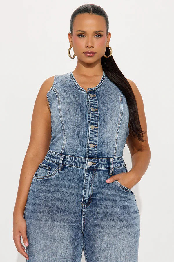 WOMEN FASHION DENIM JUMPSUIT SLEEVELESS