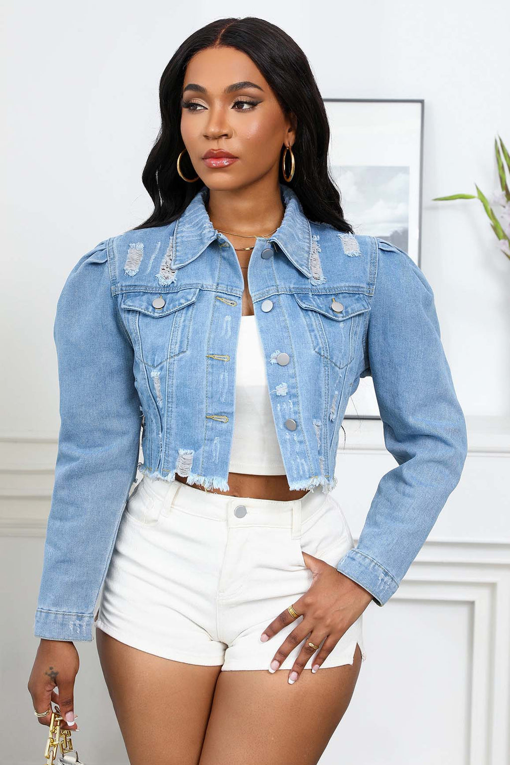 WOMEN FASHION DENIM CROP JACKET