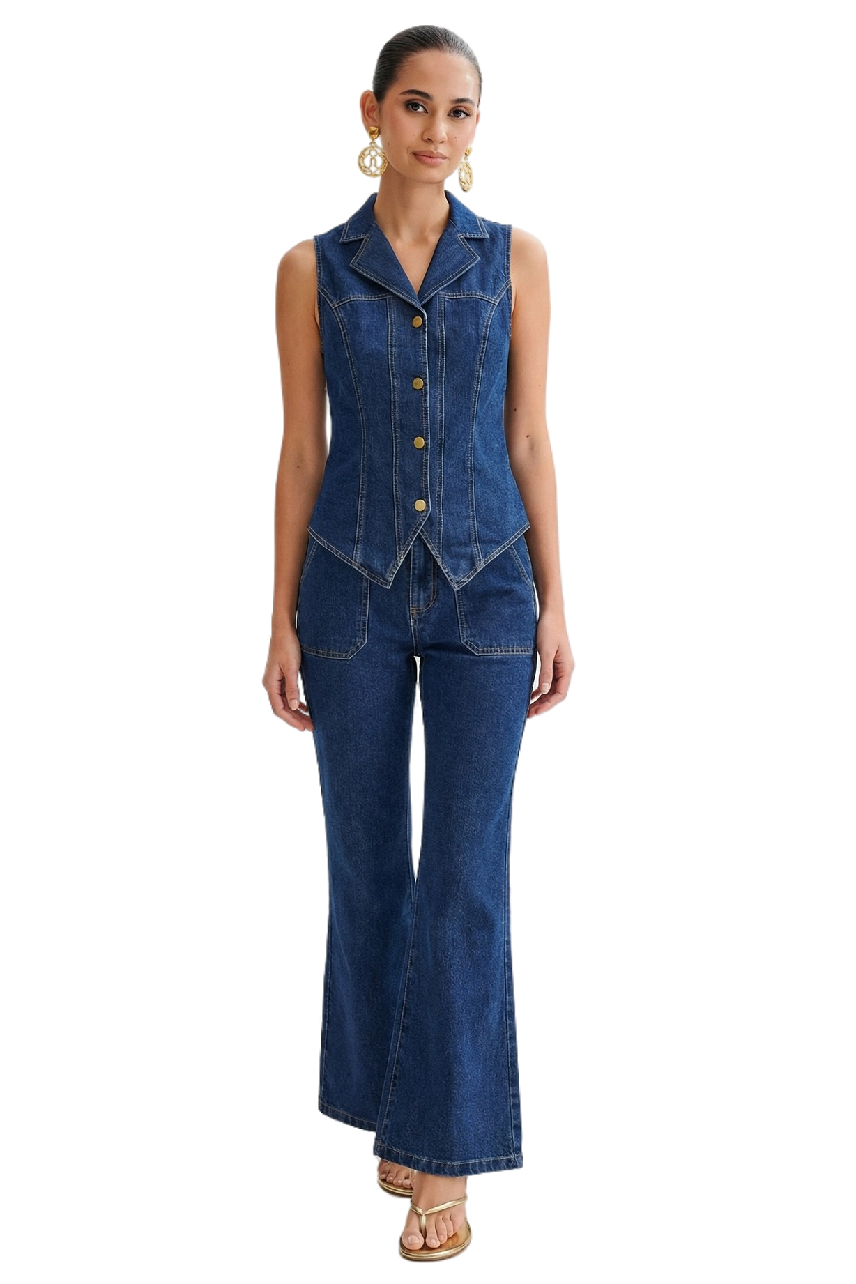 WOMEN FASHION DENIM TWO PIECE VEST AND JEANS SET