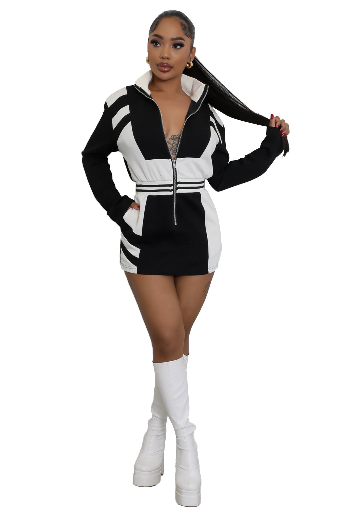WOMEN FASHION LONG SLEEVE MIDI DRESS