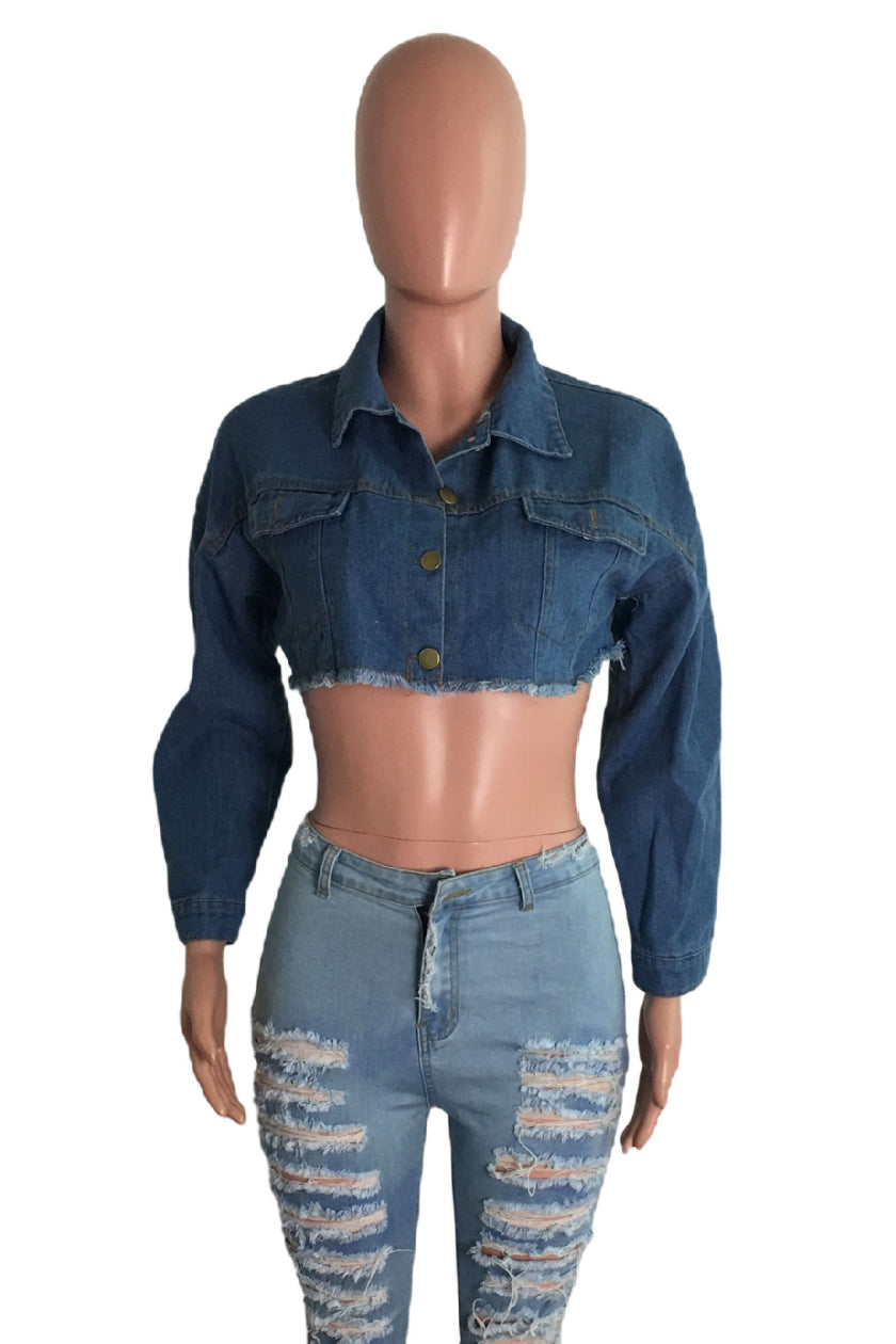WOMEN FASHION DENIM CROPPED JACKET