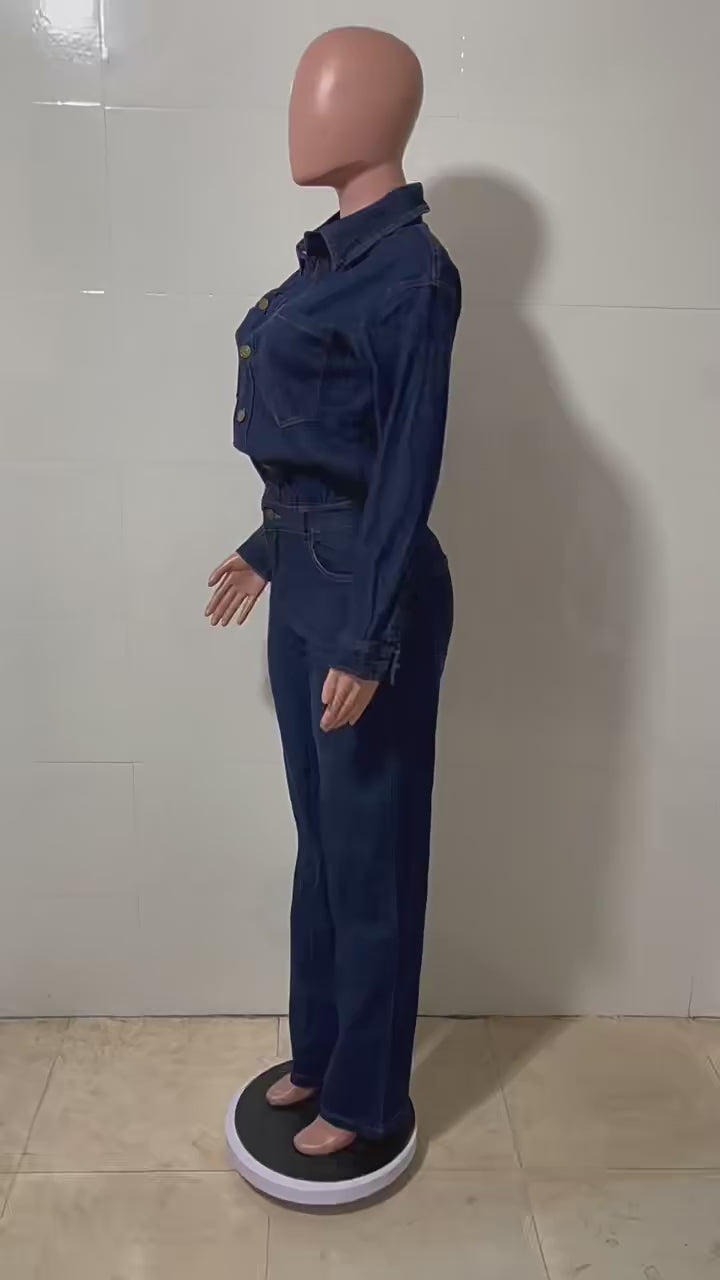 WOMEN FASHION DENIM LONG SLEEVES JUMPSUIT